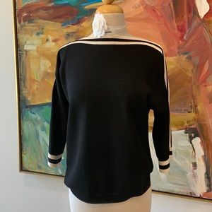EUC St. John boatneck nautical stripe knit sweater wool rayon blend Petite